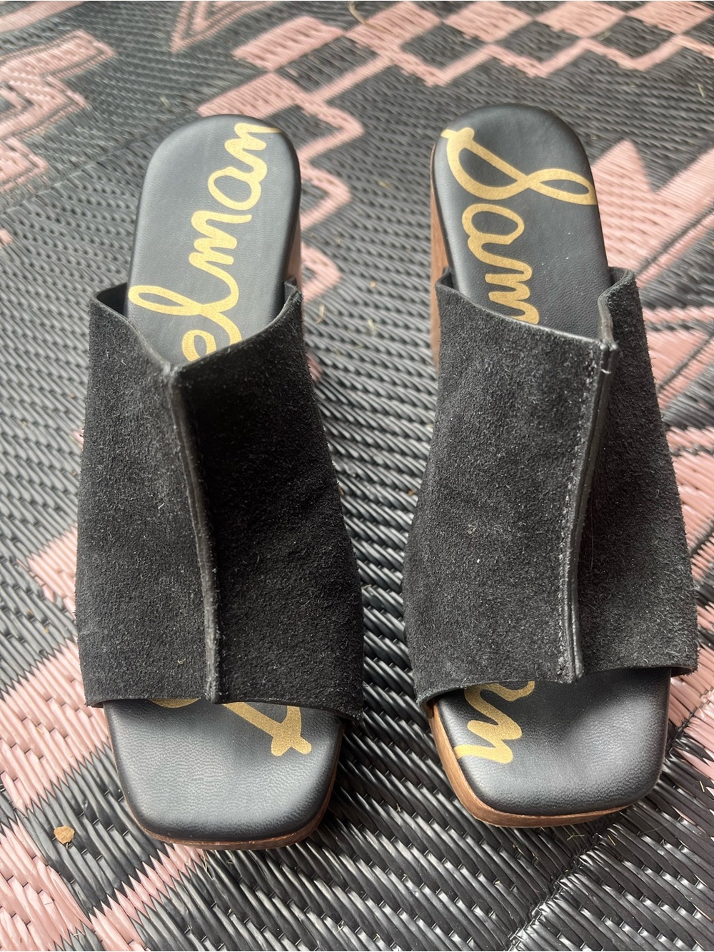Sam Edelman Black Suede Open-Front Slide Mules